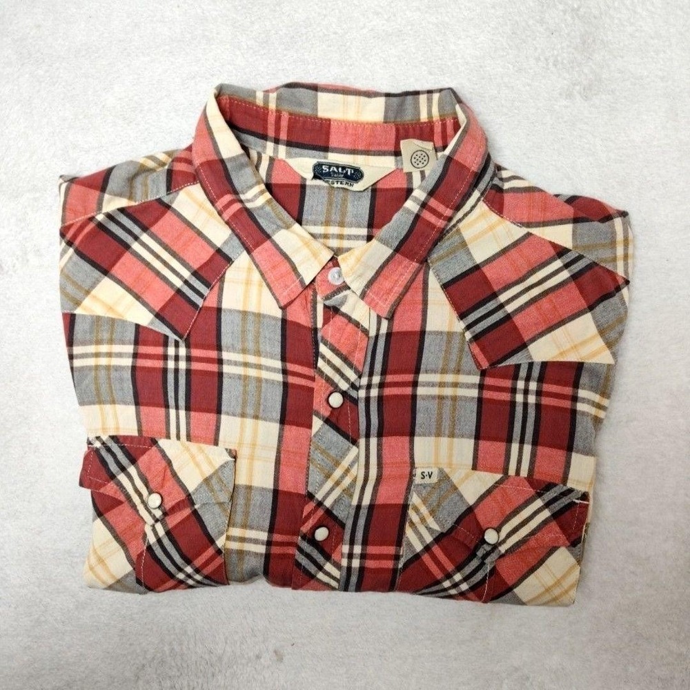 Salt Valley Western Shirt Mens XL Red Plaid Button-Up Flannel Cotton Long Sleeve